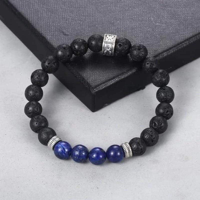Men's Beaded Lava Stone Bracelets Beaded Unique Leather Bracelets Medium Blue