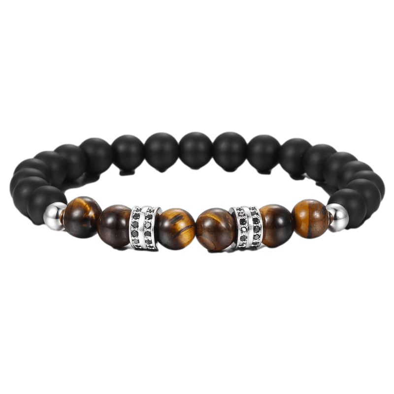 Men's Beaded Tiger's Eye Bracelets Beaded Unique Leather Bracelets Adjustable Black