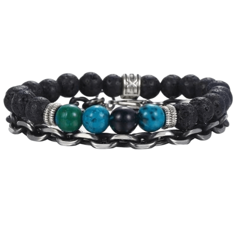 Multi Stone Stainless Steel Beaded Bracelets Beaded Unique Leather Bracelets Adjustable Black