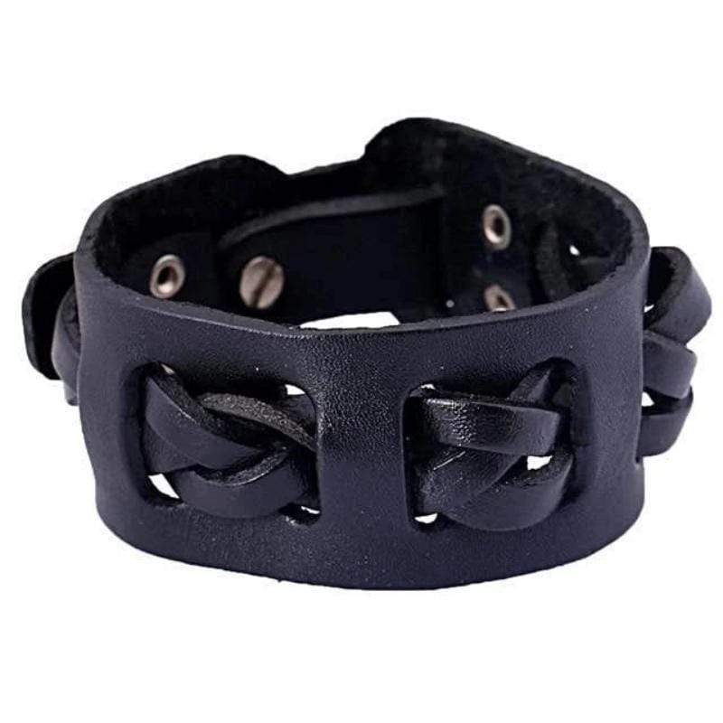 Braided Leather Bracelet Leather Unique Leather Bracelets 1.25" Black