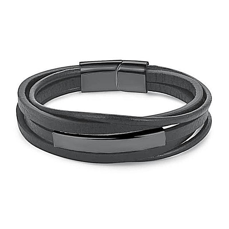Rustic Black Magnetic Leather Bracelet Leather Unique Leather Bracelets Black Small