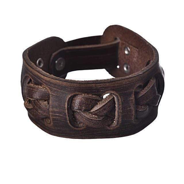 Rustic Braided Leather Cuff Bracelets Leather Unique Leather Bracelets 1.25in Brown