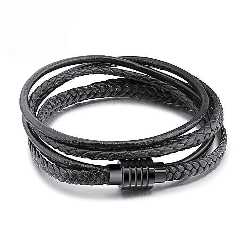 Black Leather Rope Bracelet Leather Unique Leather Bracelets Medium Black