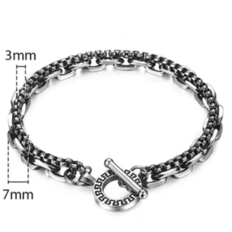 Silver And Black Tribal Clasp Link Mens Stainless Steel Bracelets Link Chain Unique Leather Bracelets 20cm Silver/Black