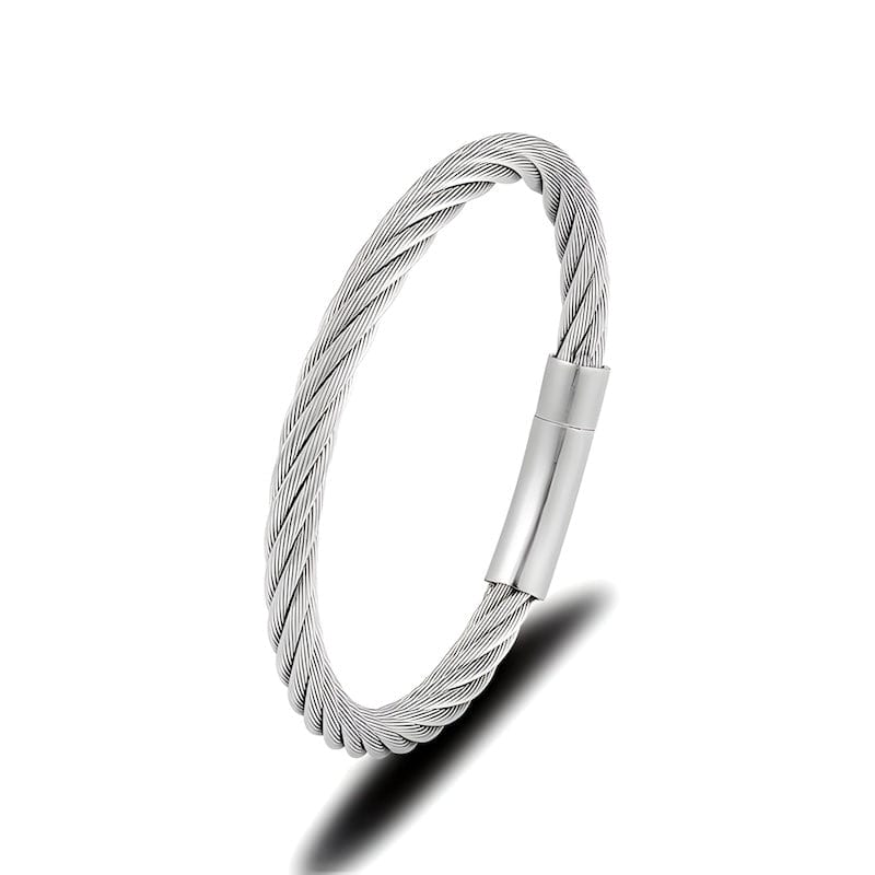 Simple Men Steel Wire Rope Bracelet Bangle Unique Leather Bracelets 4mm Silver 