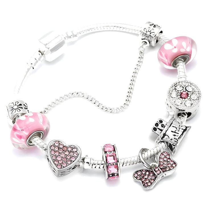 Heart Bracelet Charm Unique Leather Bracelets 16cm Silver/Pink1 