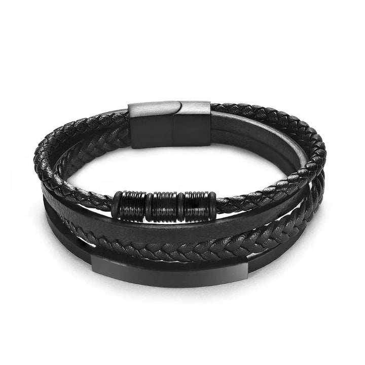 Multilayer Leather Bracelets for Men: Rugged and Refined Leather Unique Leather Bracelets Black/Black 18.5cm 