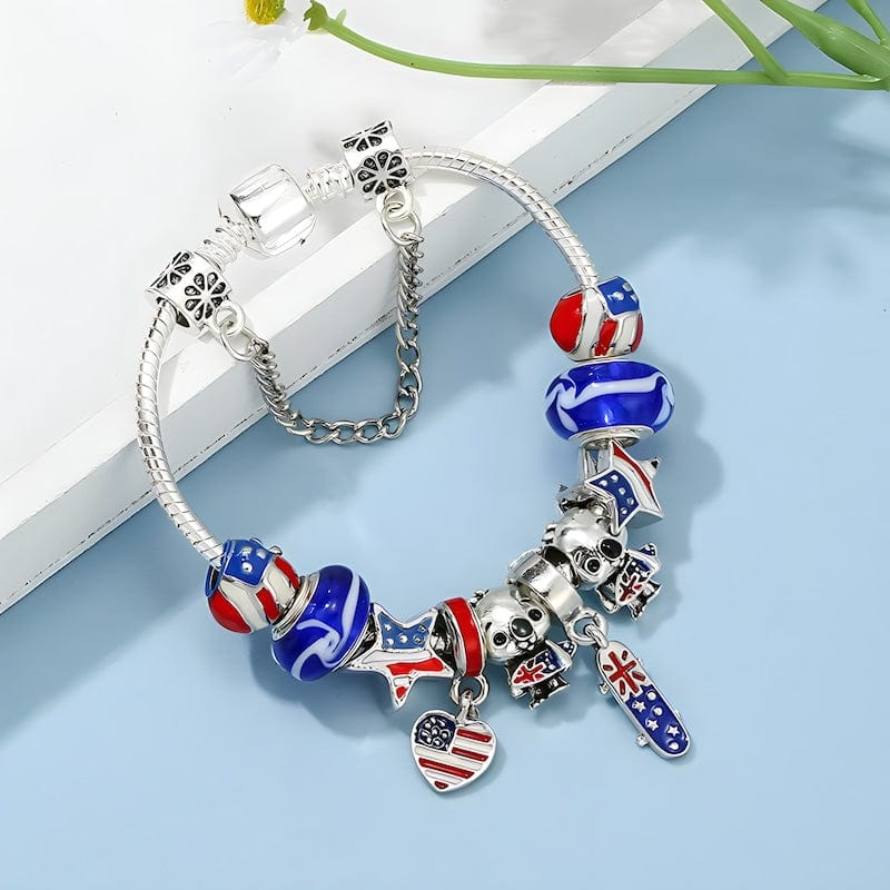 Australia Flag Beads Koala Charm Bracelet bracelet by Unique Leather Bracelets