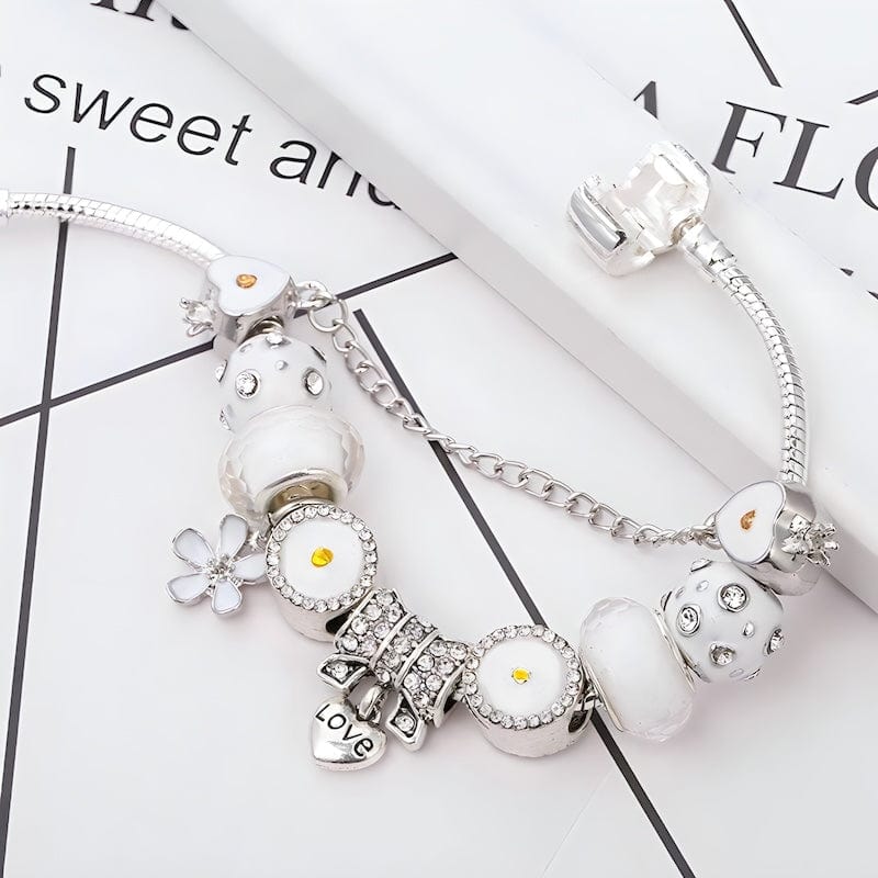 Love Heart White Flower Charm Bracelet Charm Unique Leather Bracelets   