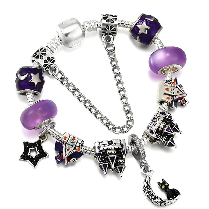 Magic Cat Purple Charm Bracelet Charm Unique Leather Bracelets 16cm Silver/Purple 