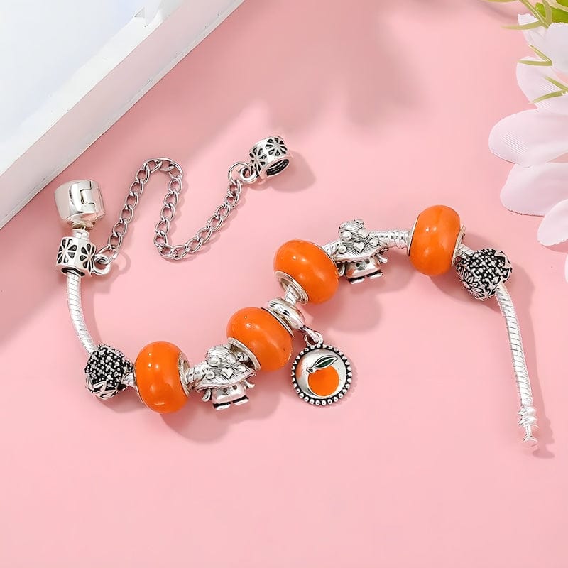 Tangerine Pendant Charm Bracelet With Orange Glass Beads Unique Leather Bracelets