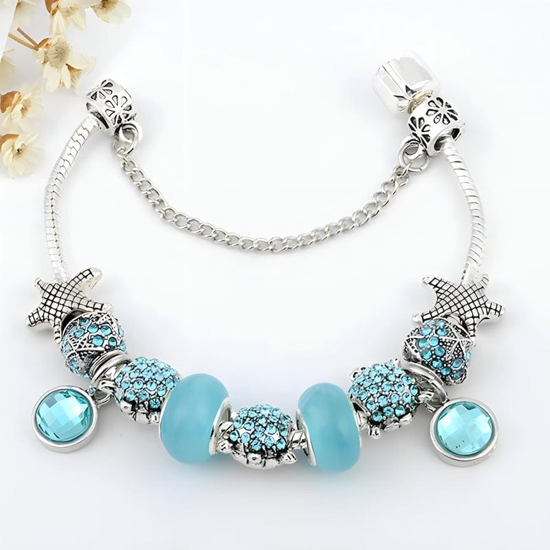 Turtle & Starfish Light Blue Charm Bracelet Charm Unique Leather Bracelets   