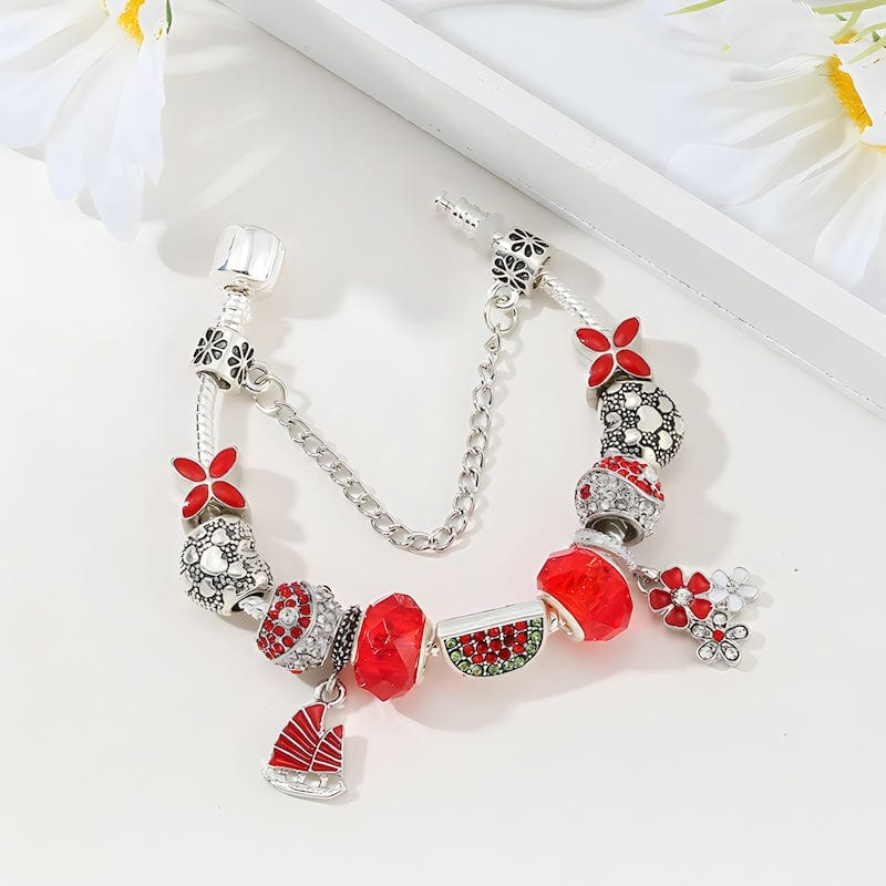 Watermelon & Flowers Red Beads Charm Bracelet Charm Unique Leather Bracelets   