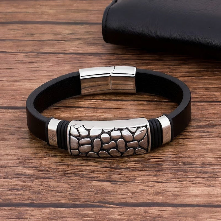 Abstract Pattern Black Leather Bracelet Leather Unique Leather Bracelets   