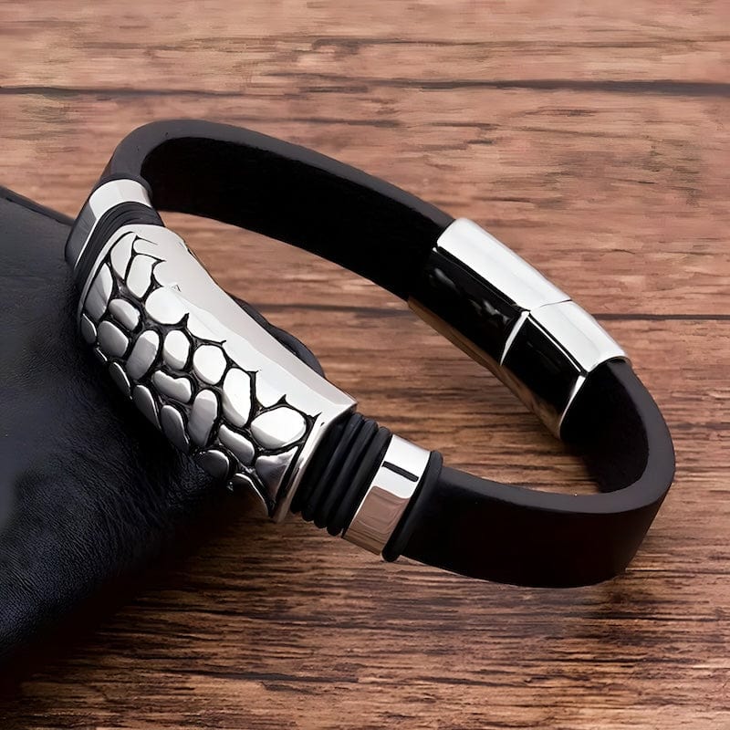 Abstract Pattern Black Leather Bracelet bracelet by Unique Leather Bracelets