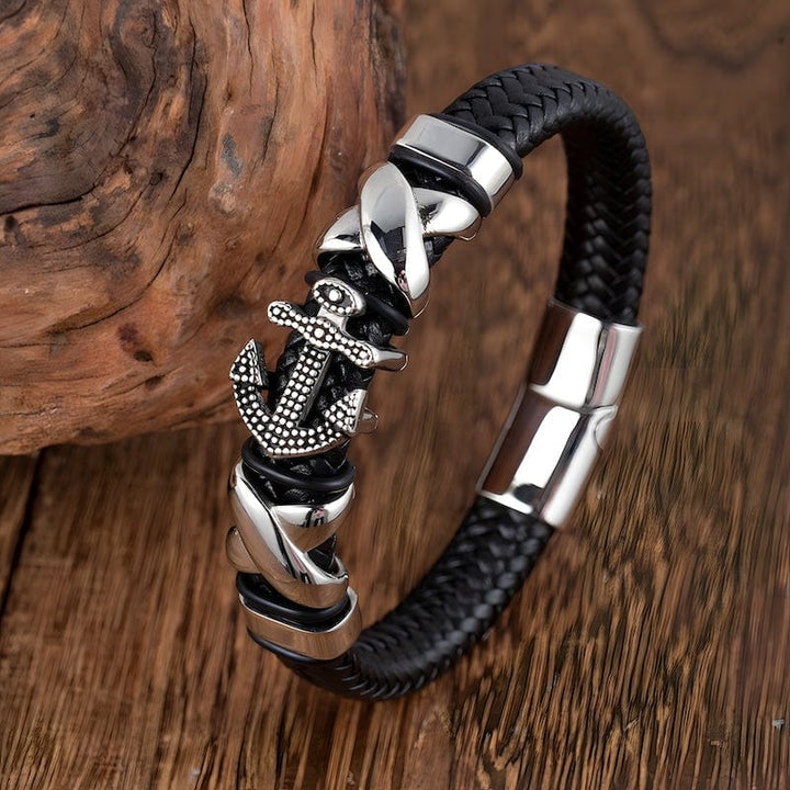 Anchor Braided Black Leather Bracelet Leather Unique Leather Bracelets   