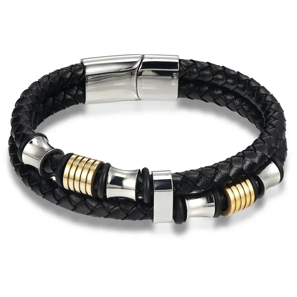 Leather Black Multi Strand Leather Bracelet for Men