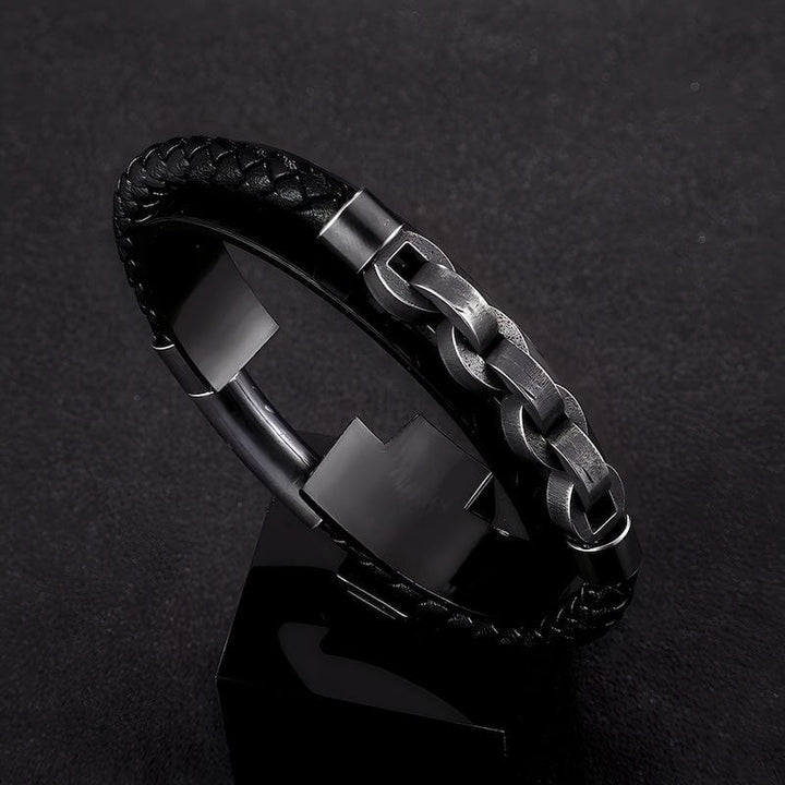 Braided Black Leather Bicycle Chain Bracelet Leather Unique Leather Bracelets   