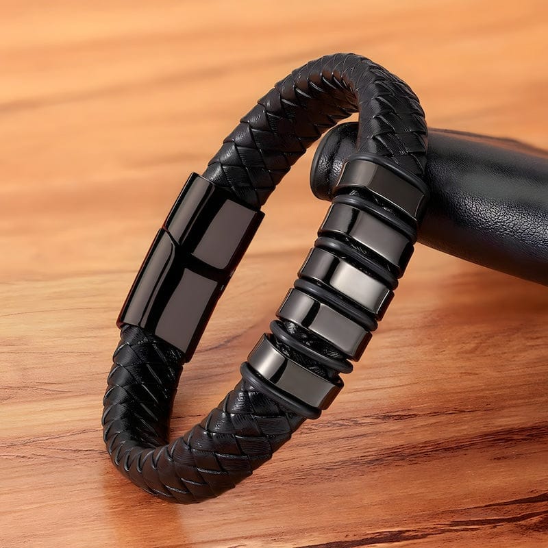 Braided Black Leather Bracelet with Stainless Steel Clasp bracelet by Unique Leather Bracelets