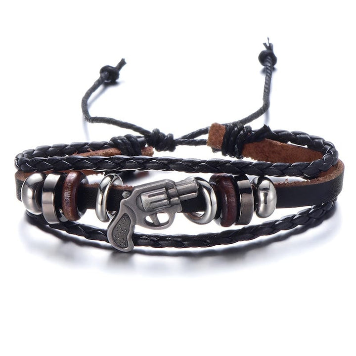 Cowboy Leather Multilayer Bracelet Leather Unique Leather Bracelets Silver/Brown Adjustable 