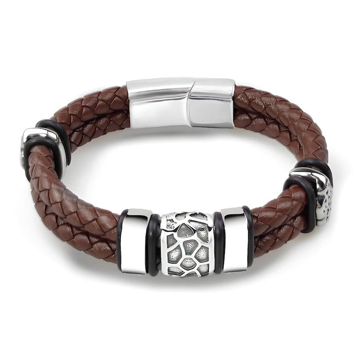 Double Braided Brown Leather Bracelet Leather Unique Leather Bracelets Silver/Brown 18.5cm 