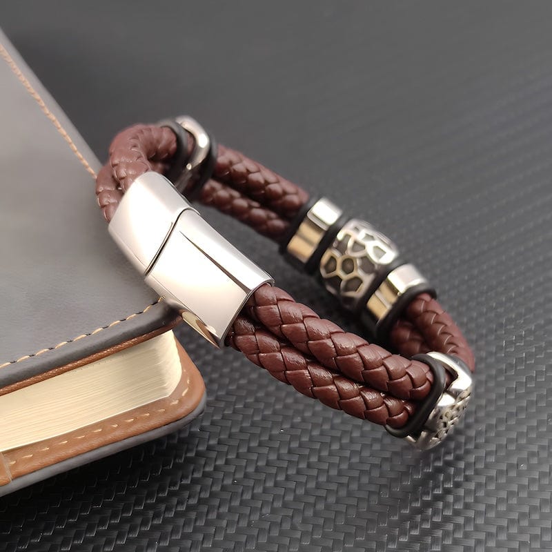 Double Braided Brown Leather Bracelet Leather Unique Leather Bracelets   