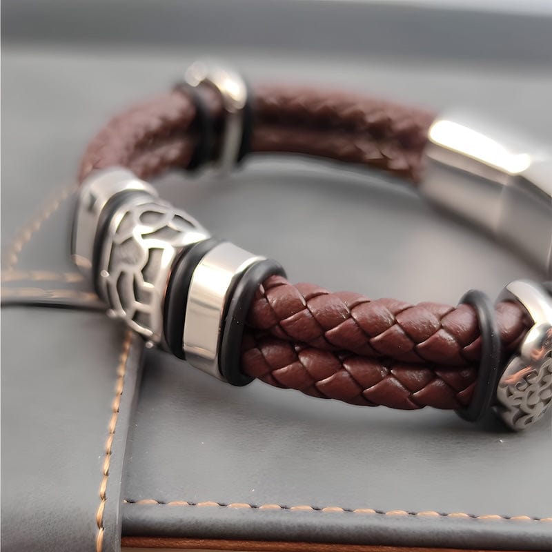 Double Braided Brown Leather Bracelet Leather Unique Leather Bracelets   
