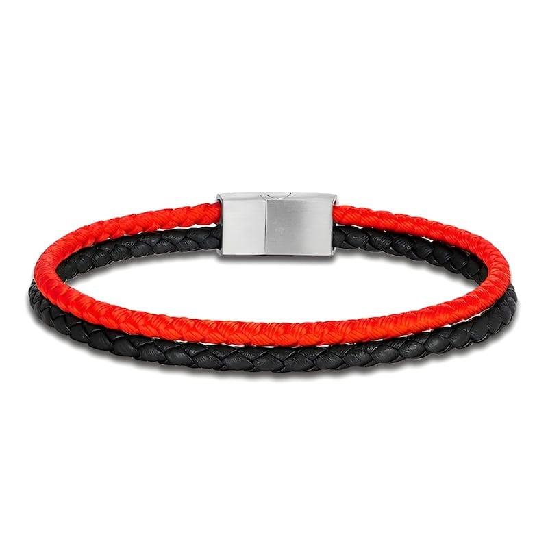 Double Color Strand Rope & Leather Bracelet Leather Unique Leather Bracelets 19cm Silver/Red 
