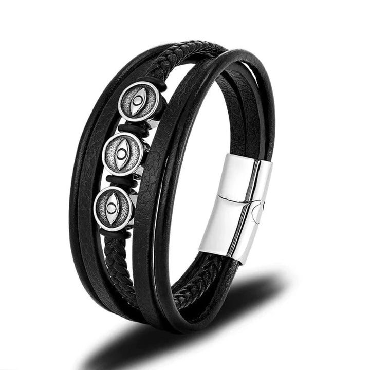 Evil Eye Multilayer Leather Bracelet Leather Unique Leather Bracelets 19cm Silver 