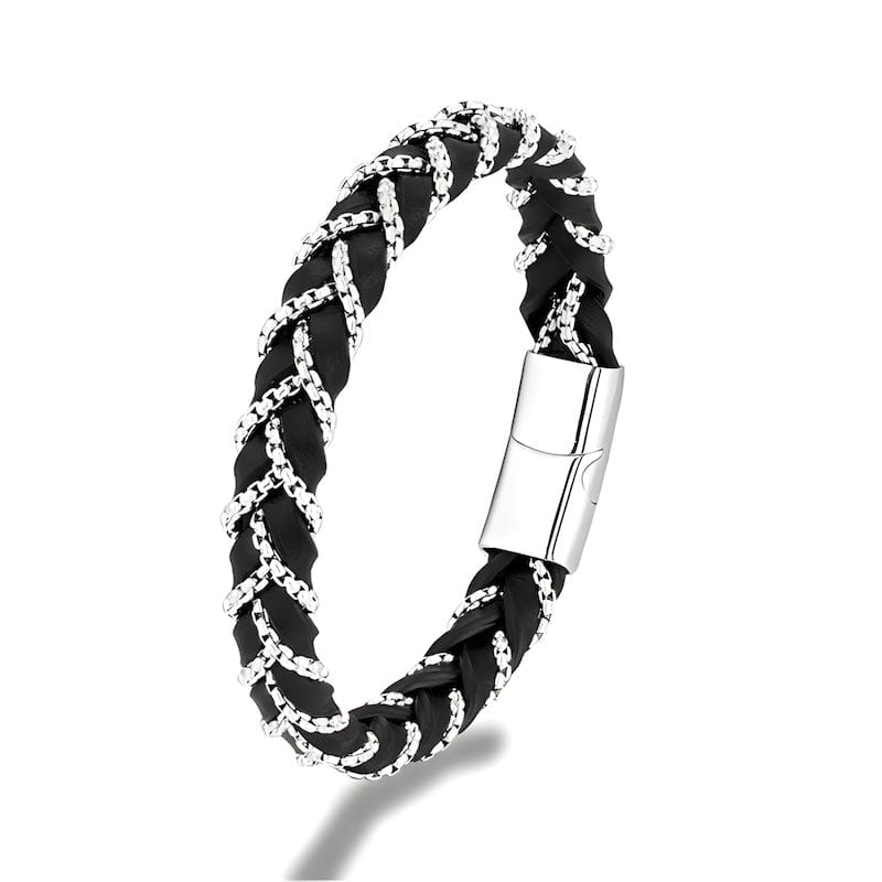 Genuine Matte Leather Chain Bracelet Leather Unique Leather Bracelets 19cm Silver 