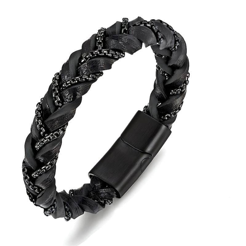 Genuine Matte Leather Chain Bracelet Leather Unique Leather Bracelets 19cm Black 