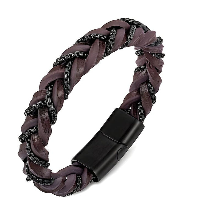 Genuine Matte Leather Chain Bracelet Leather Unique Leather Bracelets 19cm Brown 