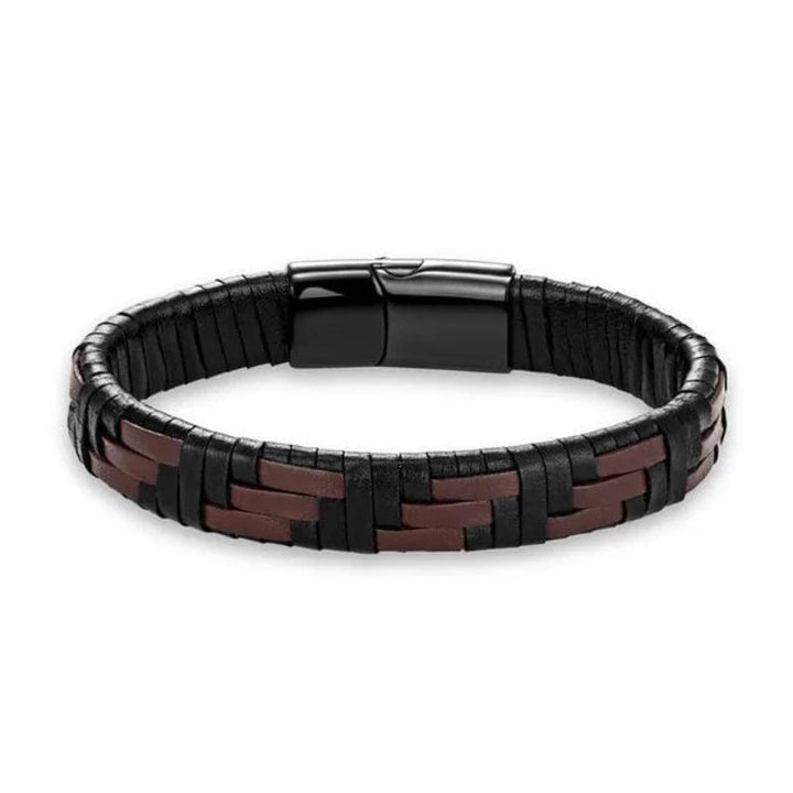 Hand Woven Multicolor Mens Leather Bracelet Leather Unique Leather Bracelets 19cm Black\Coffee 