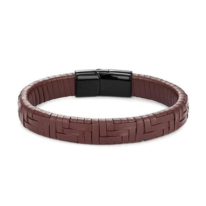 Hand Woven Multicolor Mens Leather Bracelet Leather Unique Leather Bracelets 19cm Coffee 