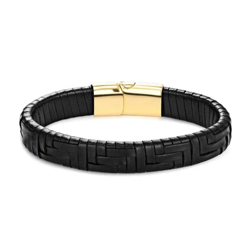 Hand Woven Multicolor Mens Leather Bracelet Leather Unique Leather Bracelets 19cm Gold\Black 