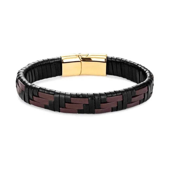 Hand Woven Multicolor Mens Leather Bracelet Leather Unique Leather Bracelets 19cm Gold\Black Coffee 