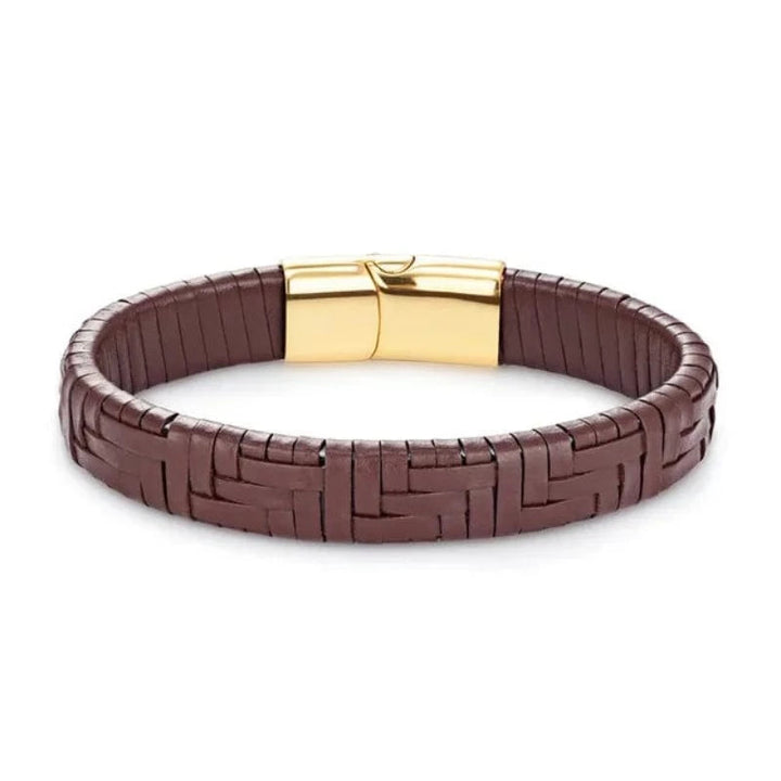 Hand Woven Multicolor Mens Leather Bracelet Leather Unique Leather Bracelets 19cm Gold\Coffee 