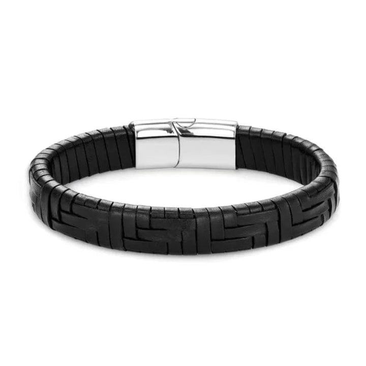 Hand Woven Multicolor Mens Leather Bracelet Leather Unique Leather Bracelets 19cm Silver\Black 