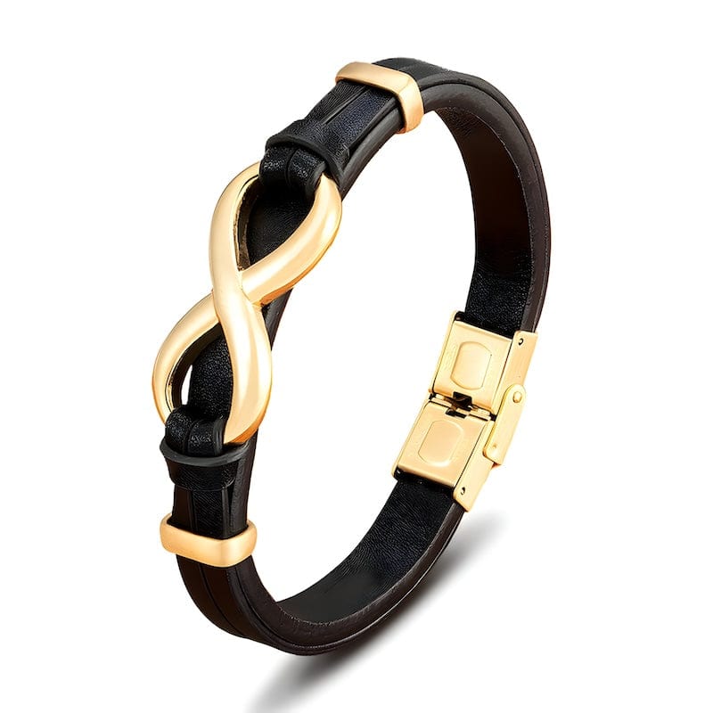 Infinity Symbol Genuine Leather Mens Bracelet Leather Unique Leather Bracelets 19cm Black/Gold 