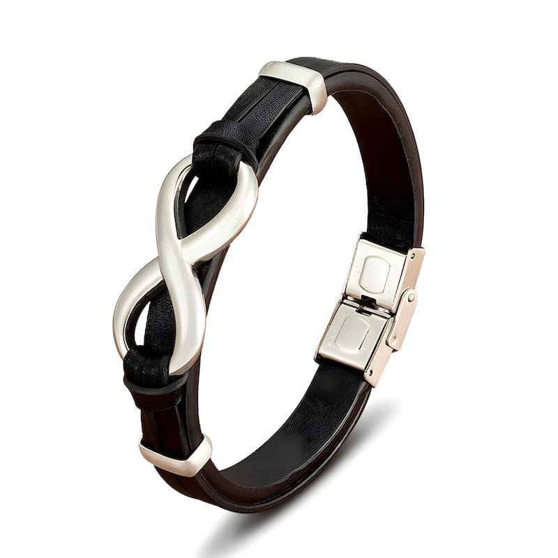 Infinity Symbol Genuine Leather Mens Bracelet Leather Unique Leather Bracelets 19cm Black/Silver 