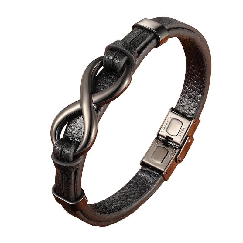 Infinity Symbol Genuine Leather Mens Bracelet Leather Unique Leather Bracelets 19cm Black 