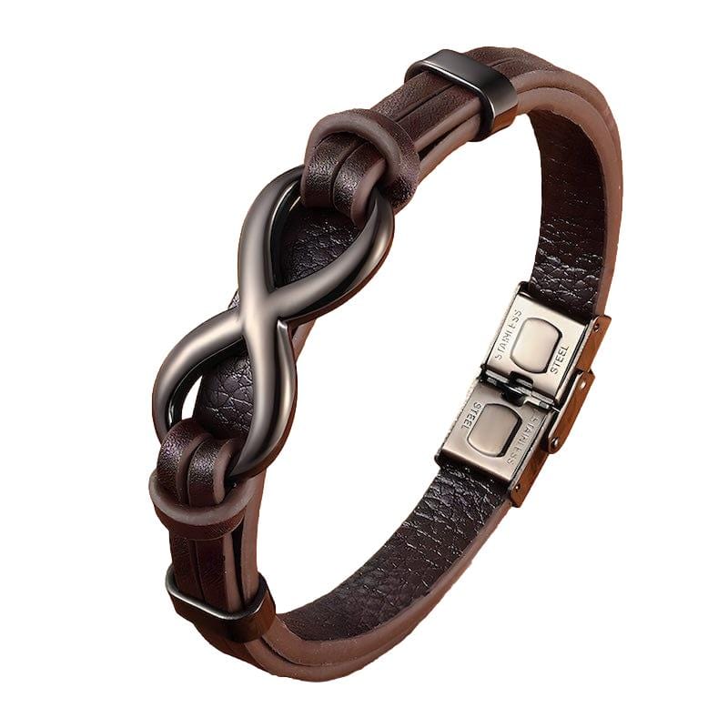 Infinity Symbol Genuine Leather Mens Bracelet Leather Unique Leather Bracelets 19cm Brown/Black 