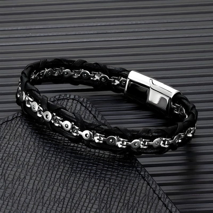 Leather Braid With Bicycle Chain Bracelet Leather Unique Leather Bracelets   