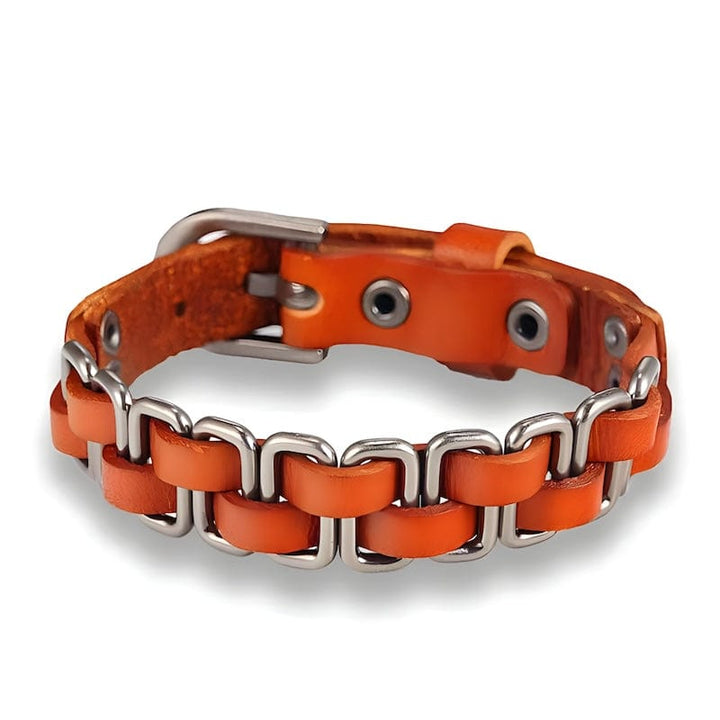 Multilayer Knitted Braid Leather Bracelet Leather Unique Leather Bracelets Silver/Orange Adjustable 
