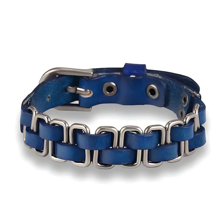 Multilayer Knitted Braid Leather Bracelet Leather Unique Leather Bracelets Silver/Blue Adjustable 
