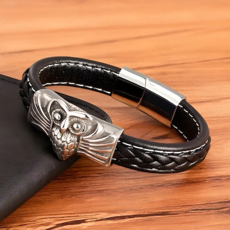 Leather Owl Mens Leather Bracelet