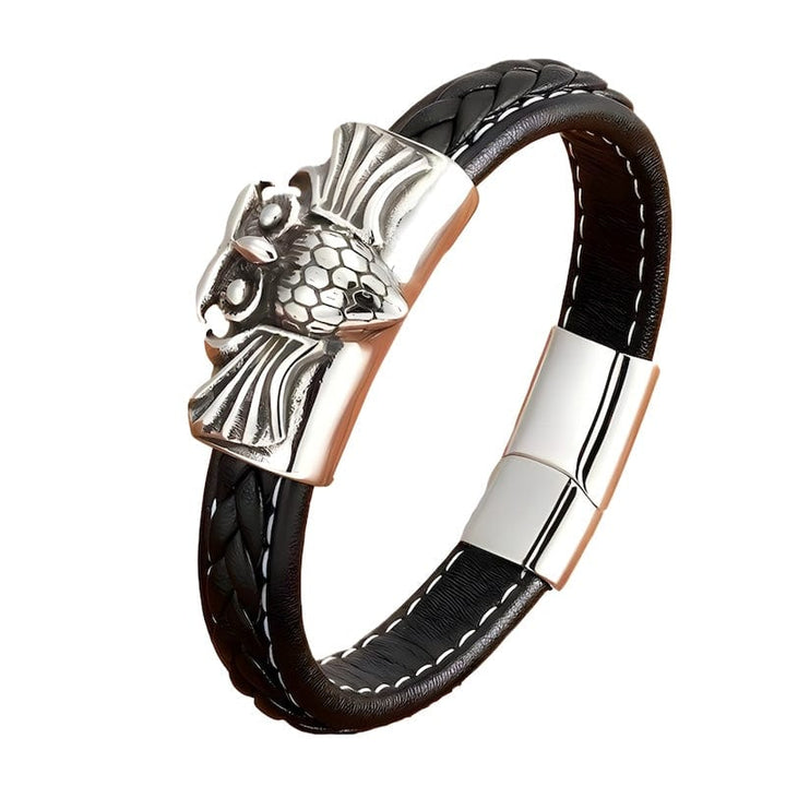 Owl Mens Leather Bracelet Leather Unique Leather Bracelets 19cm Silver/Black 