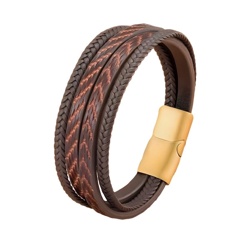 Pattern Design Multilayer Braid Leather Bracelet Leather Unique Leather Bracelets 19cm Brown/Gold 