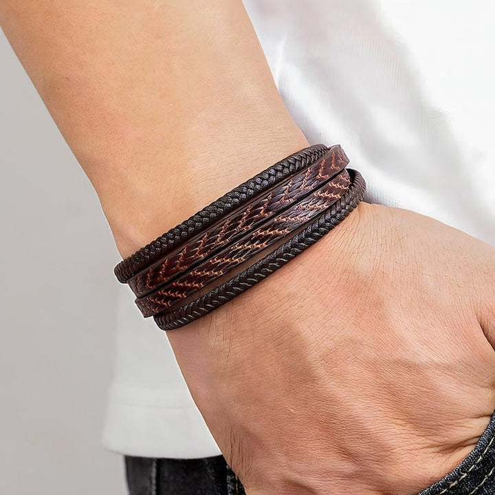 Pattern Design Multilayer Braid Leather Bracelet Leather Unique Leather Bracelets   