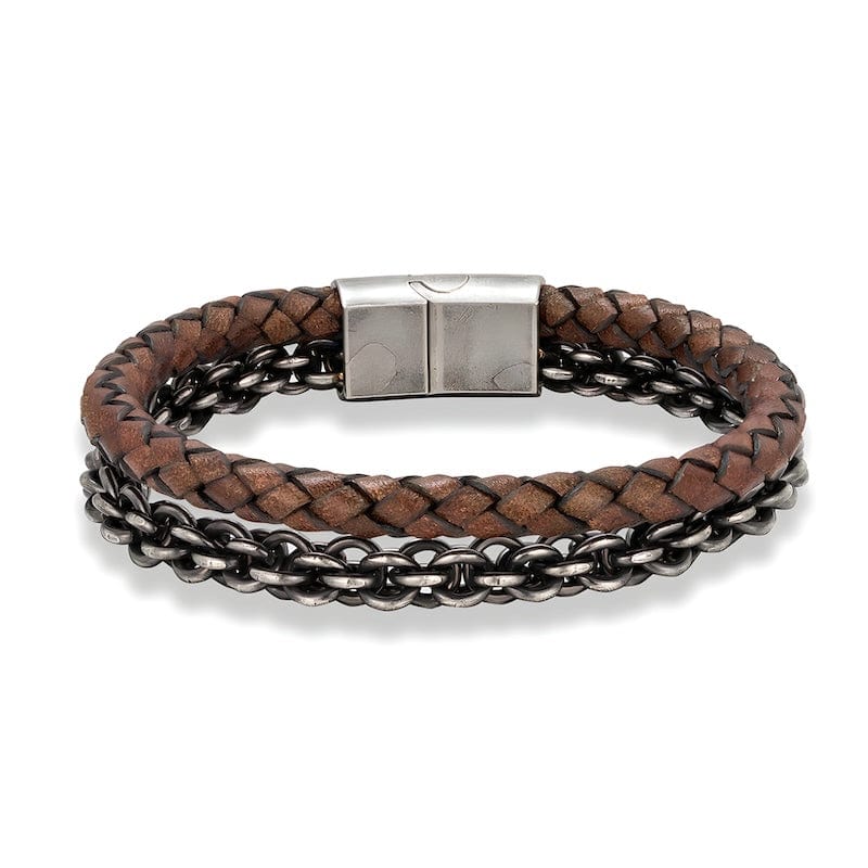 Retro Oxidized Black Geometric Link Chain Leather Bracelet Leather Unique Leather Bracelets 19cm Brown/Coffee 